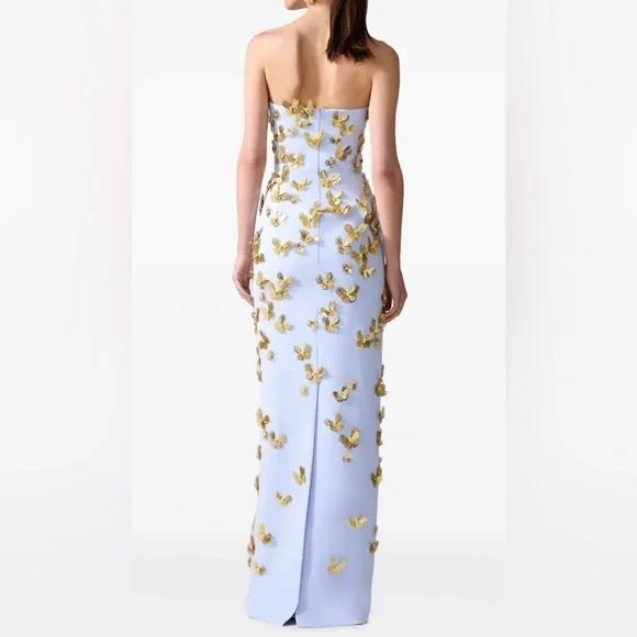 Carolina Herrera butterfly applique strapless column dress gown &custom cape - Picture 2 of 14